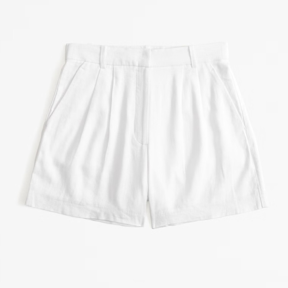 Abercrombie & Fitch White Curve Love High Waisted Linen Blend Shorts